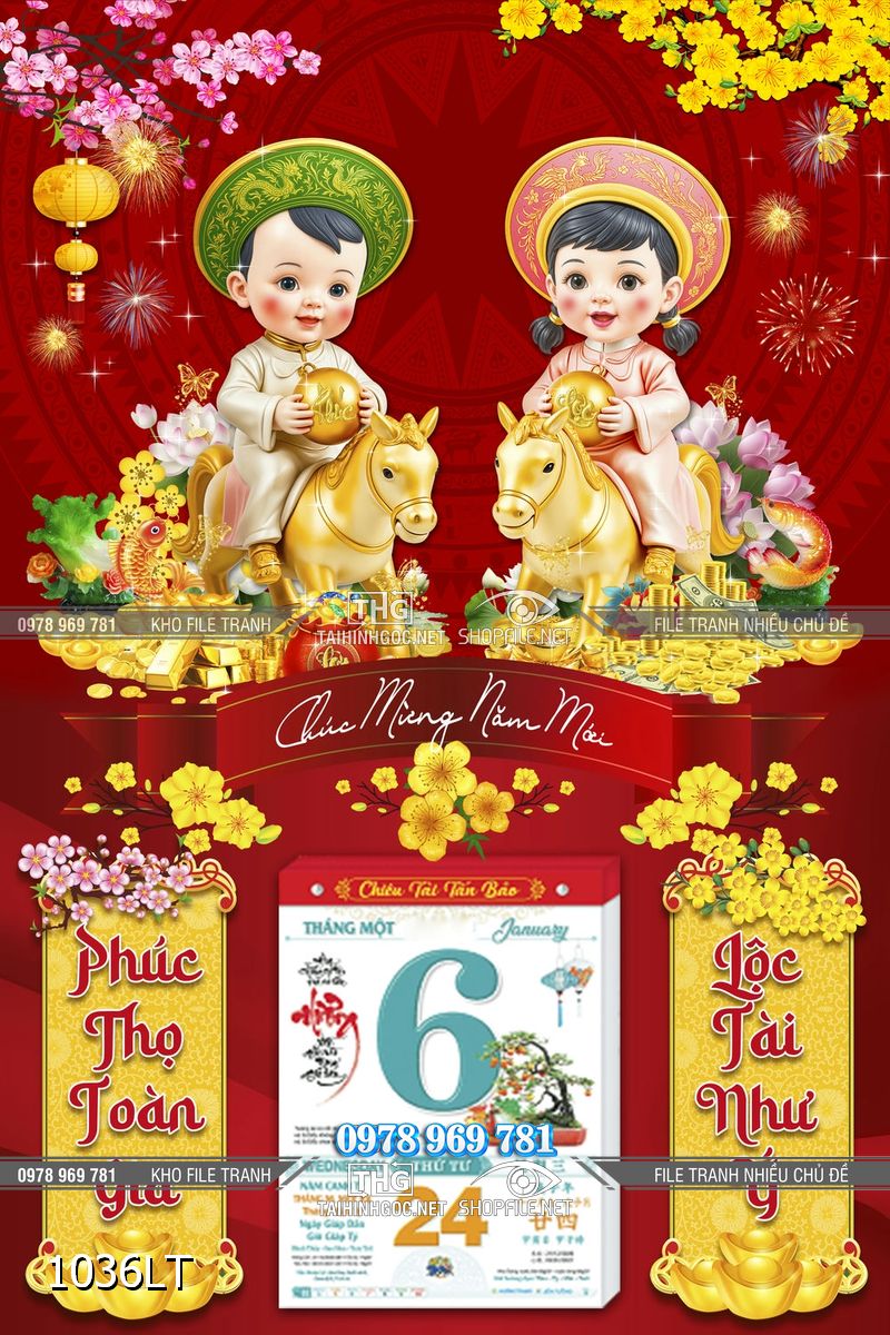 File lịch Tết 40x60cm laminate đẹp 1036LT
