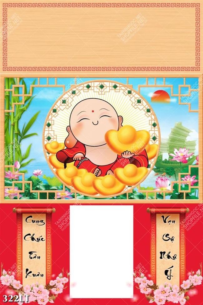 Tranh lịch tết phật di lặc trao nhiều lời chúc hạnh phúc đến mọi nhà
