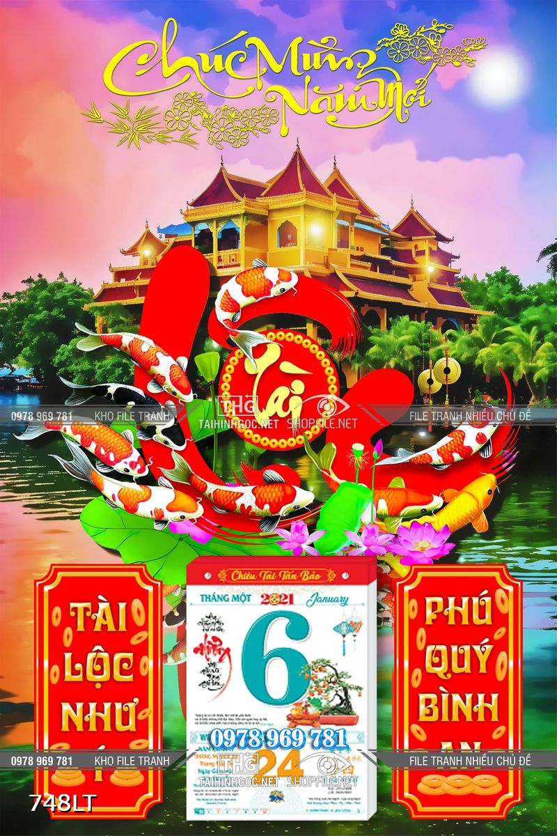 File tranh cá Koi tài lộc chúc mừng năm mới
