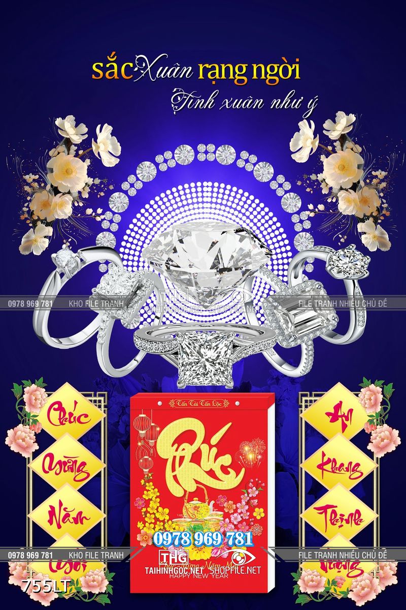 File tranh lịch kim cương đá quý