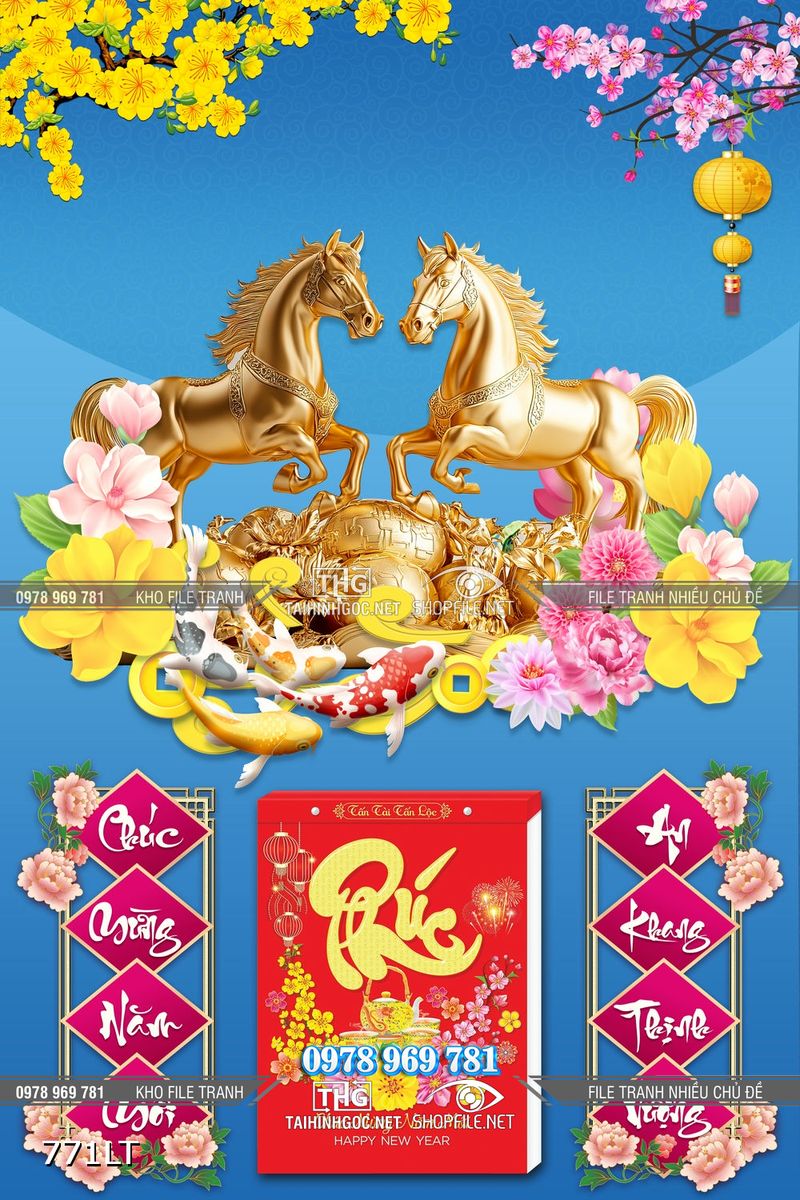 File tranh lịch ngựa vàng song mã