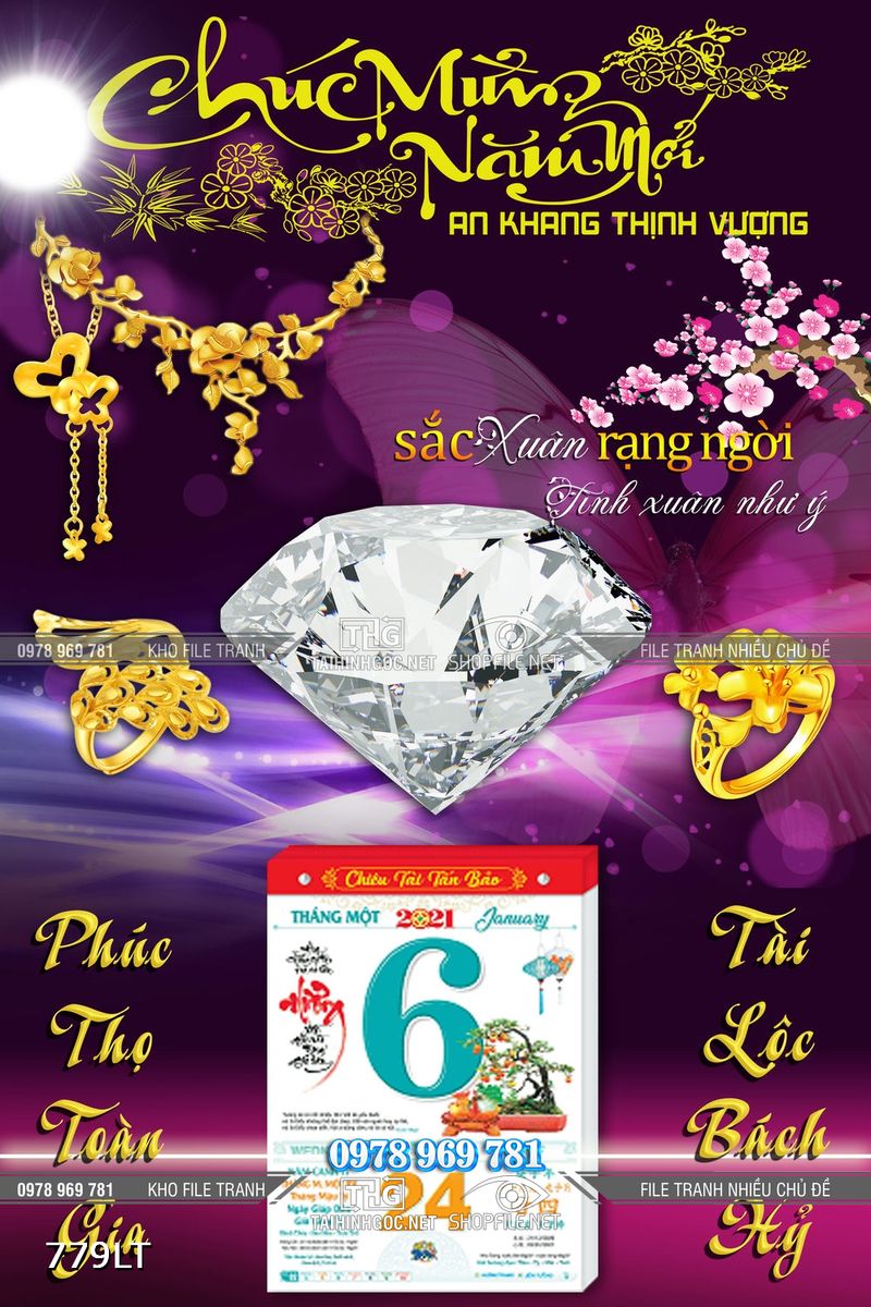 File tranh lịch kim cương đá quý