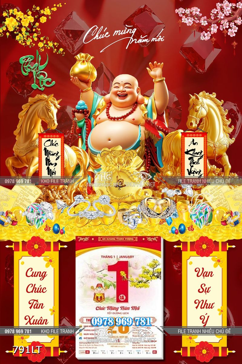 File tranh phật Di Lặc và ngựa vàng