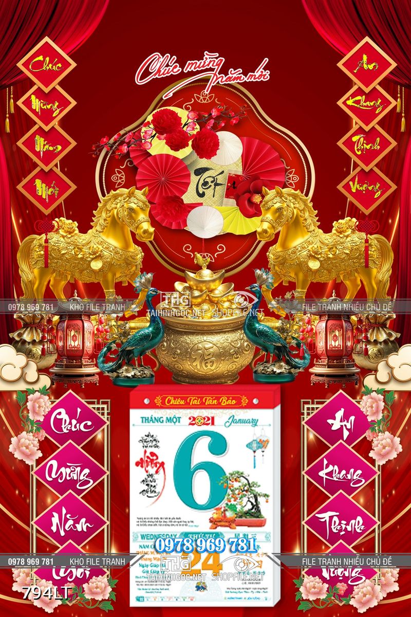 File lịch Tết ngựa vàng song mã