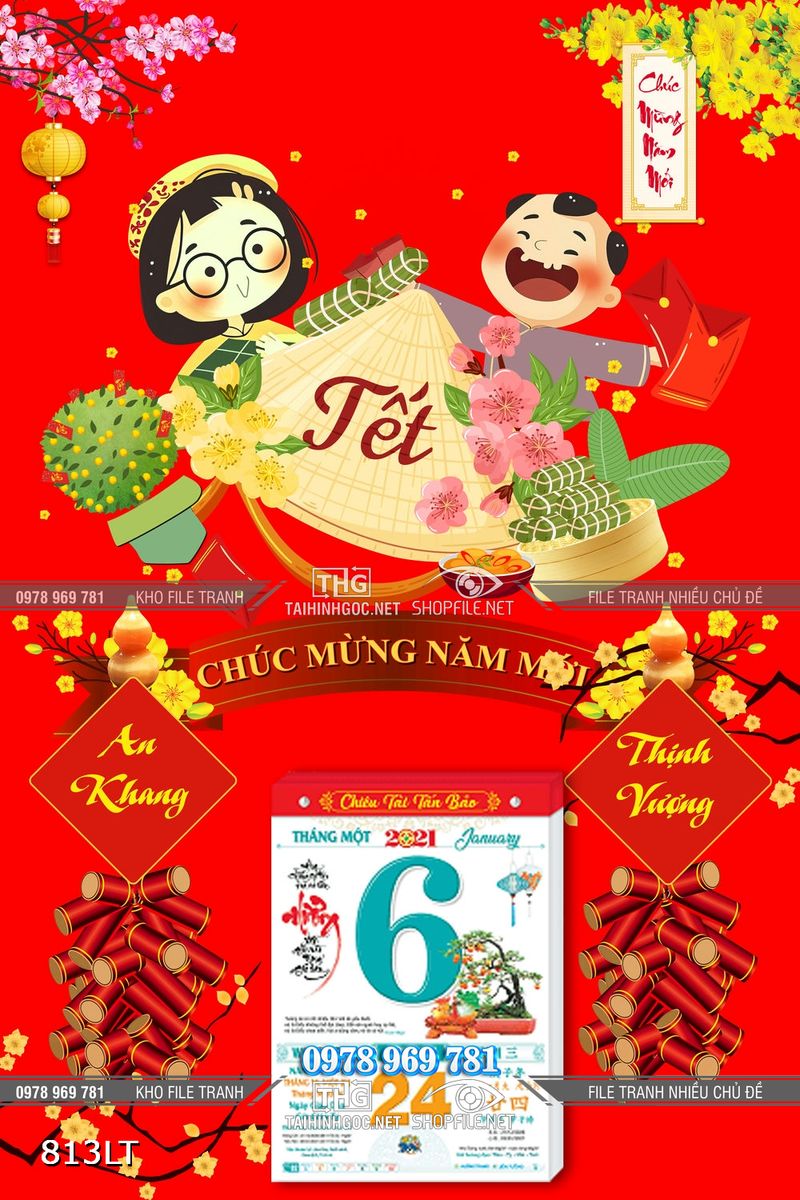File tranh trang trí tường Tết
