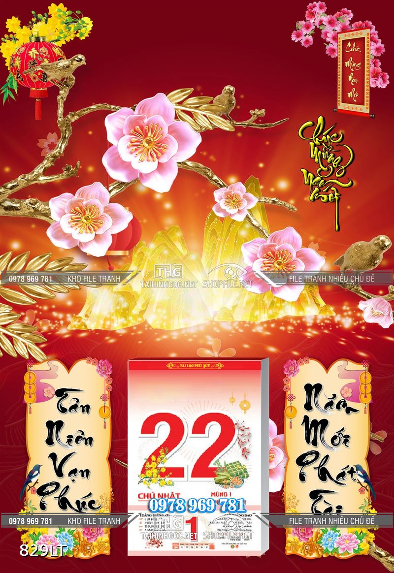 File Psd lịch hoa đào nở rộ