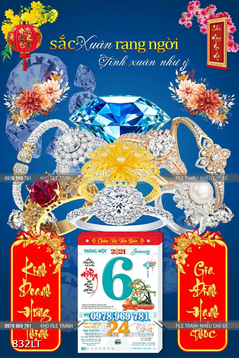 File tranh lịch trang sức treo trí Tết