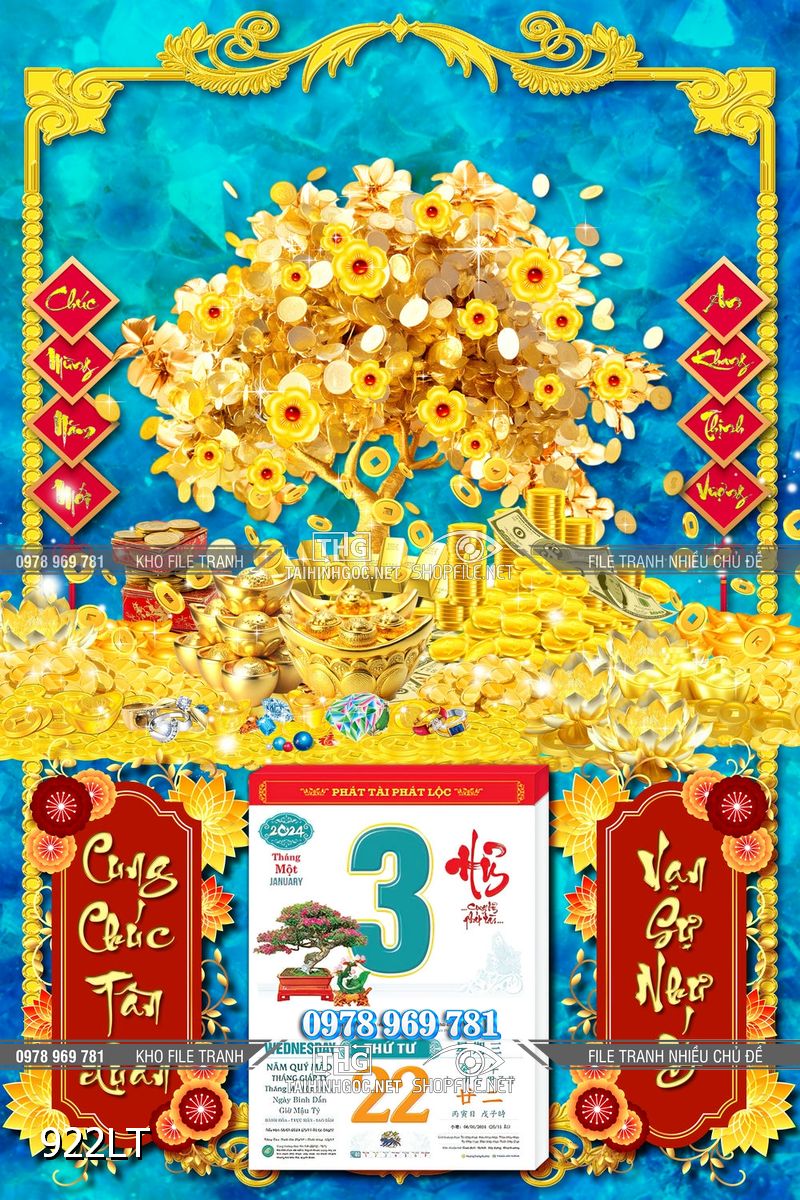 File lịch Tết cây kim tiền cho năm mới phát tài 922LT