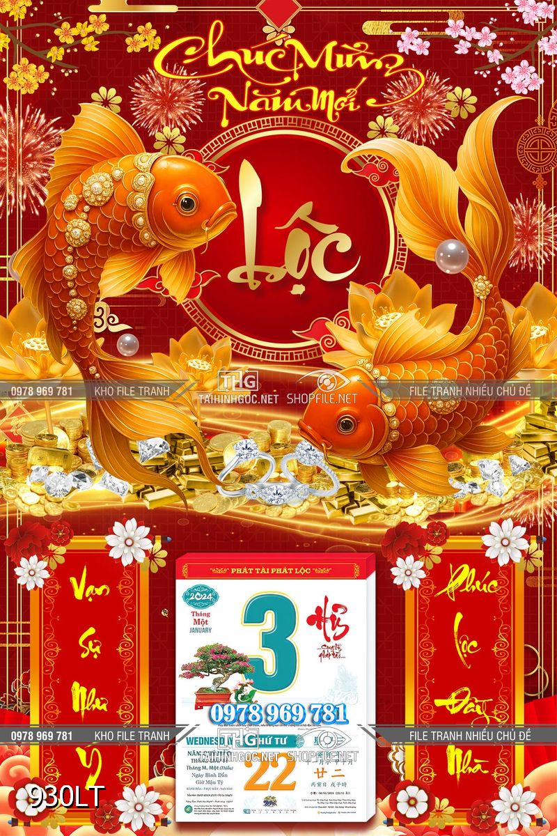 File lịch Tết Cá Chép cho năm mới nhiều Tài Lộc 930LT