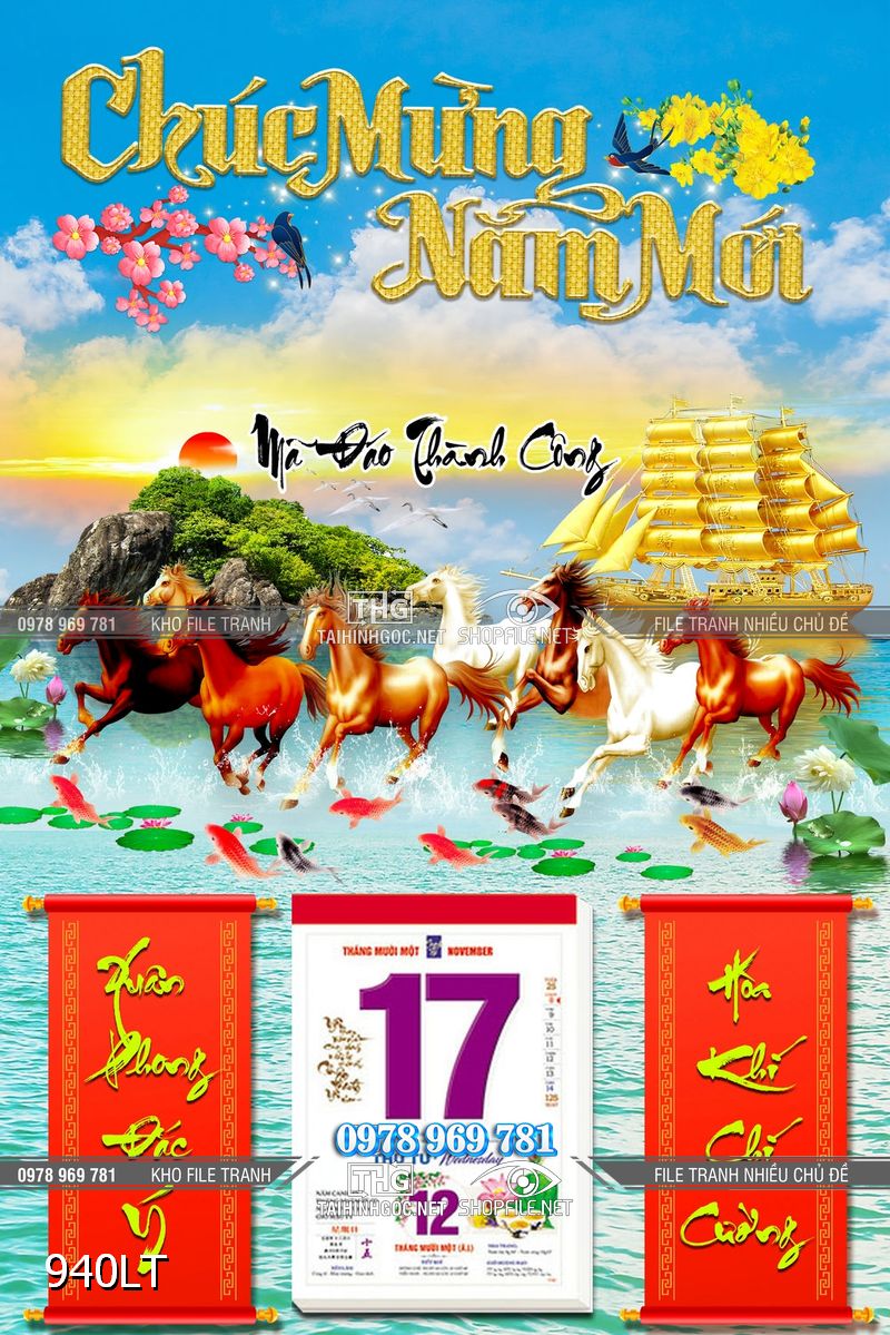File lịch Tết 8 con ngựa chúc mừng năm mới 940LT