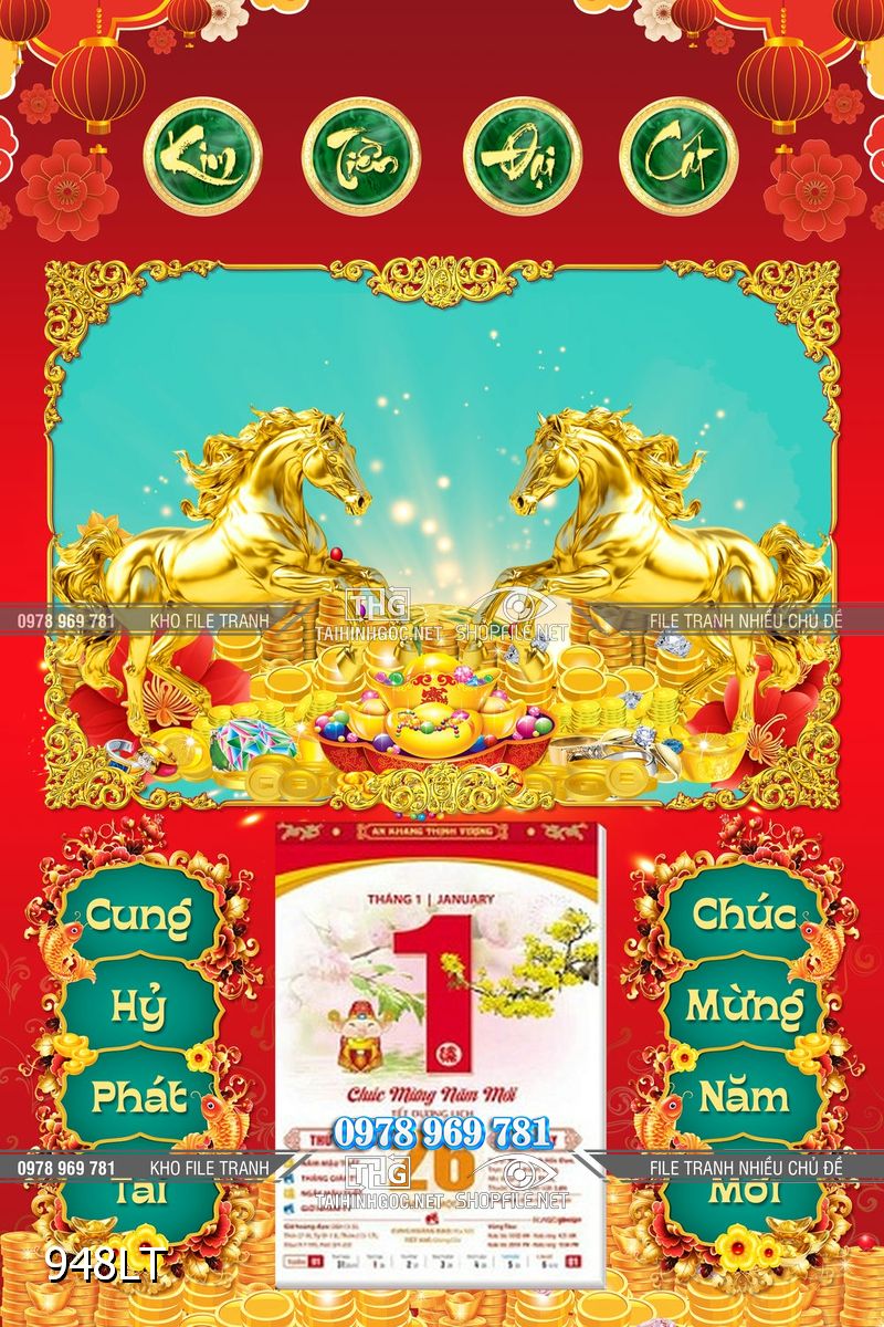 File lịch Tết cặp Ngựa vàng phi nước đại 948LT