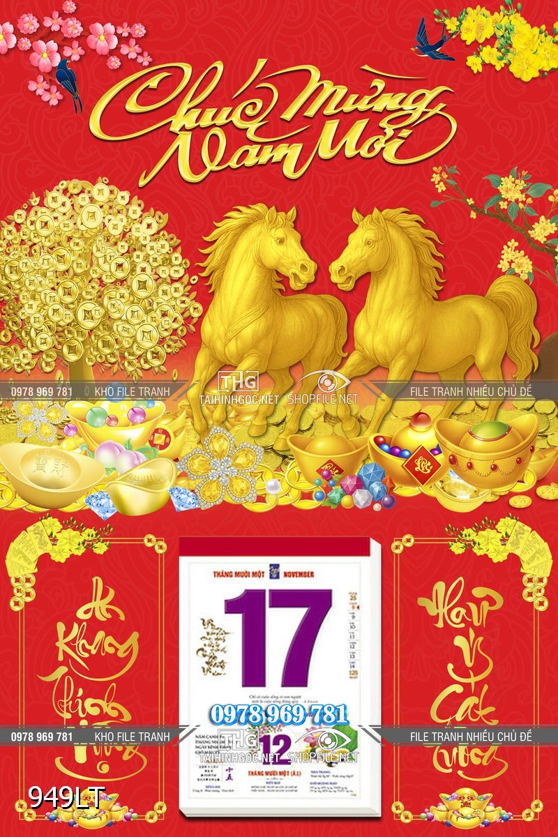 File lịch Tết cặp Ngựa vàng xuân Bính Ngọ 2026 949LT