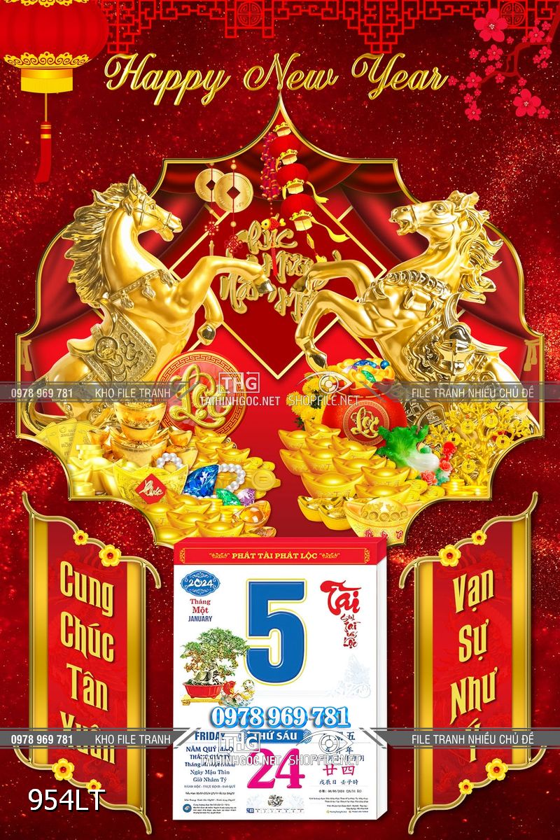 File lịch Tết Ngựa dát vàng Tài Lộc 954LT