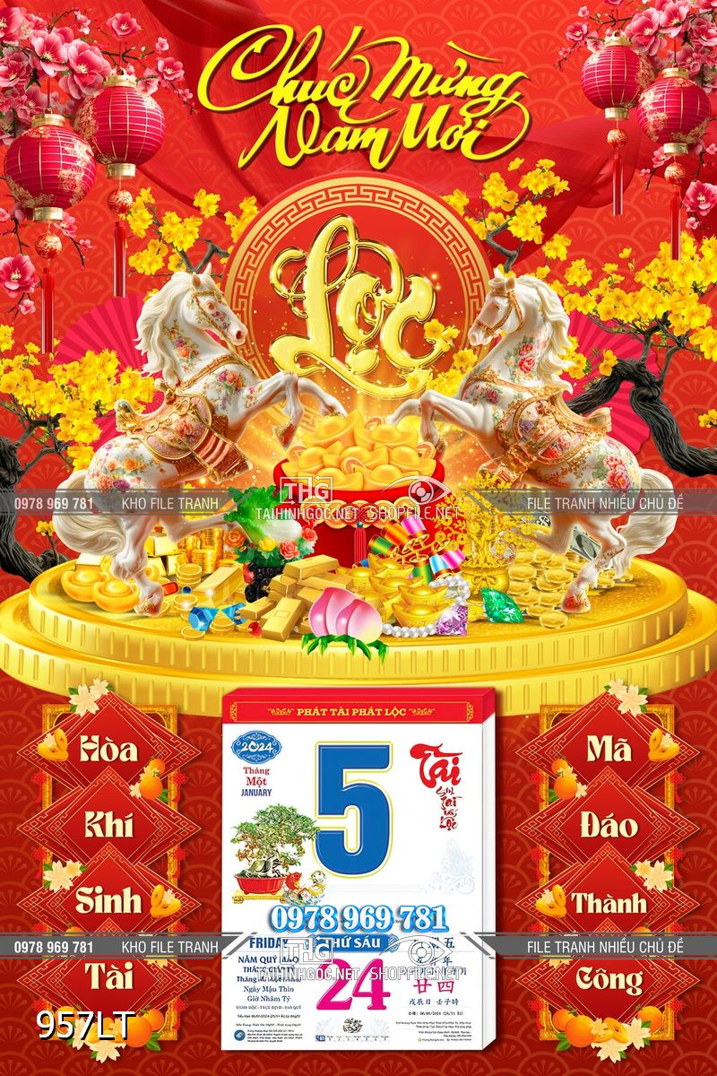 File lịch Tết Bạch Mã phi nước đại 957LT