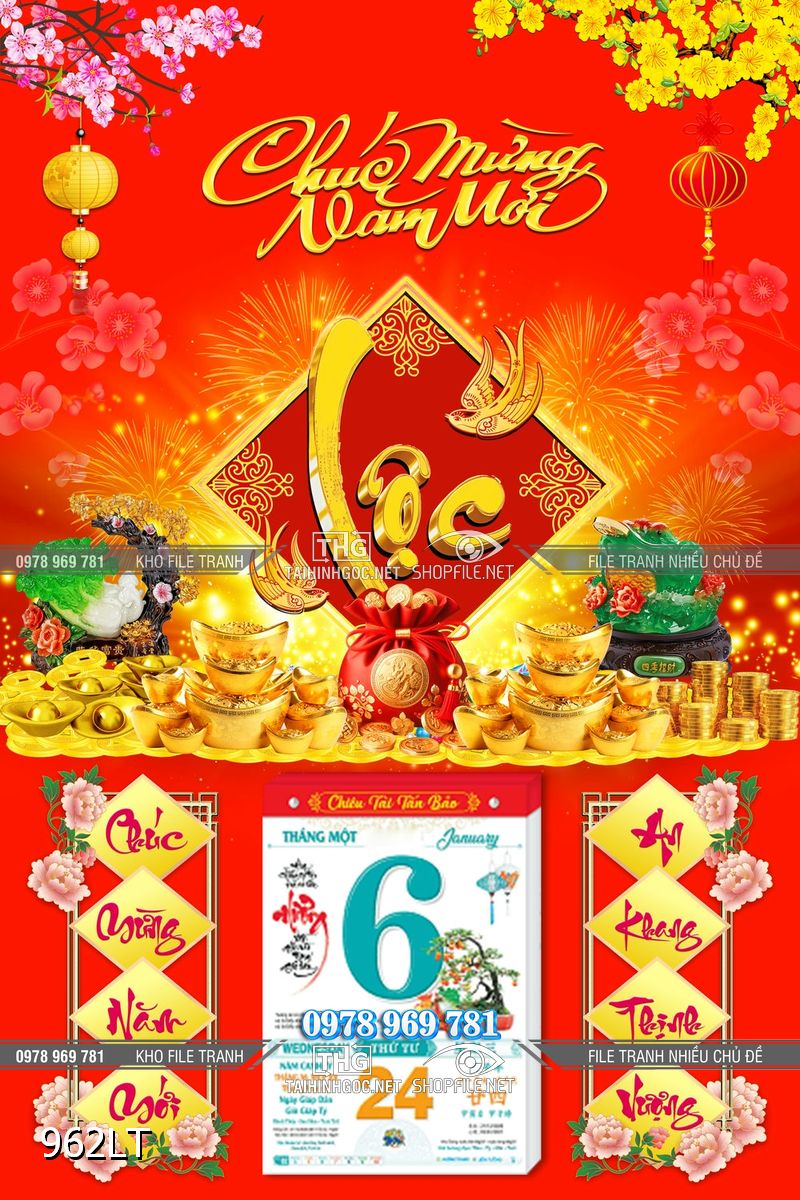 File lịch Tết Tài Lộc chúc mừng năm mới 962LT