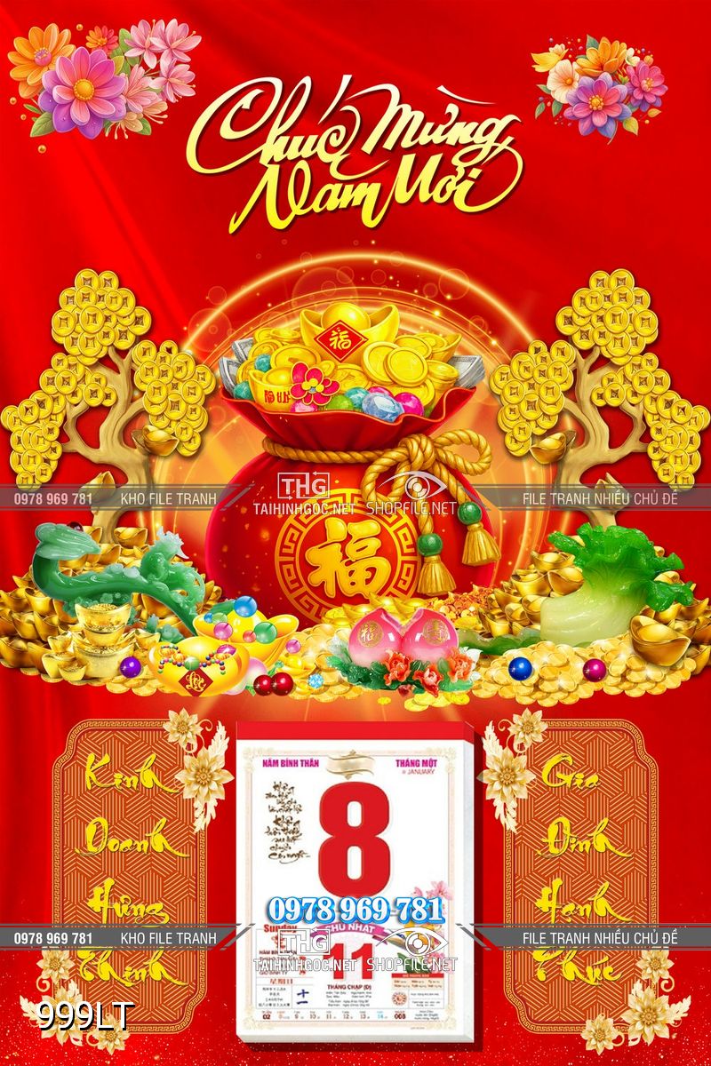 File lịch Tết túi tiền vàng tài lộc kim tiền 999LT