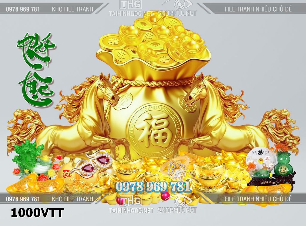 File psd 2 con ngựa vàng phát lộc túi tiền vàng 1000VTT