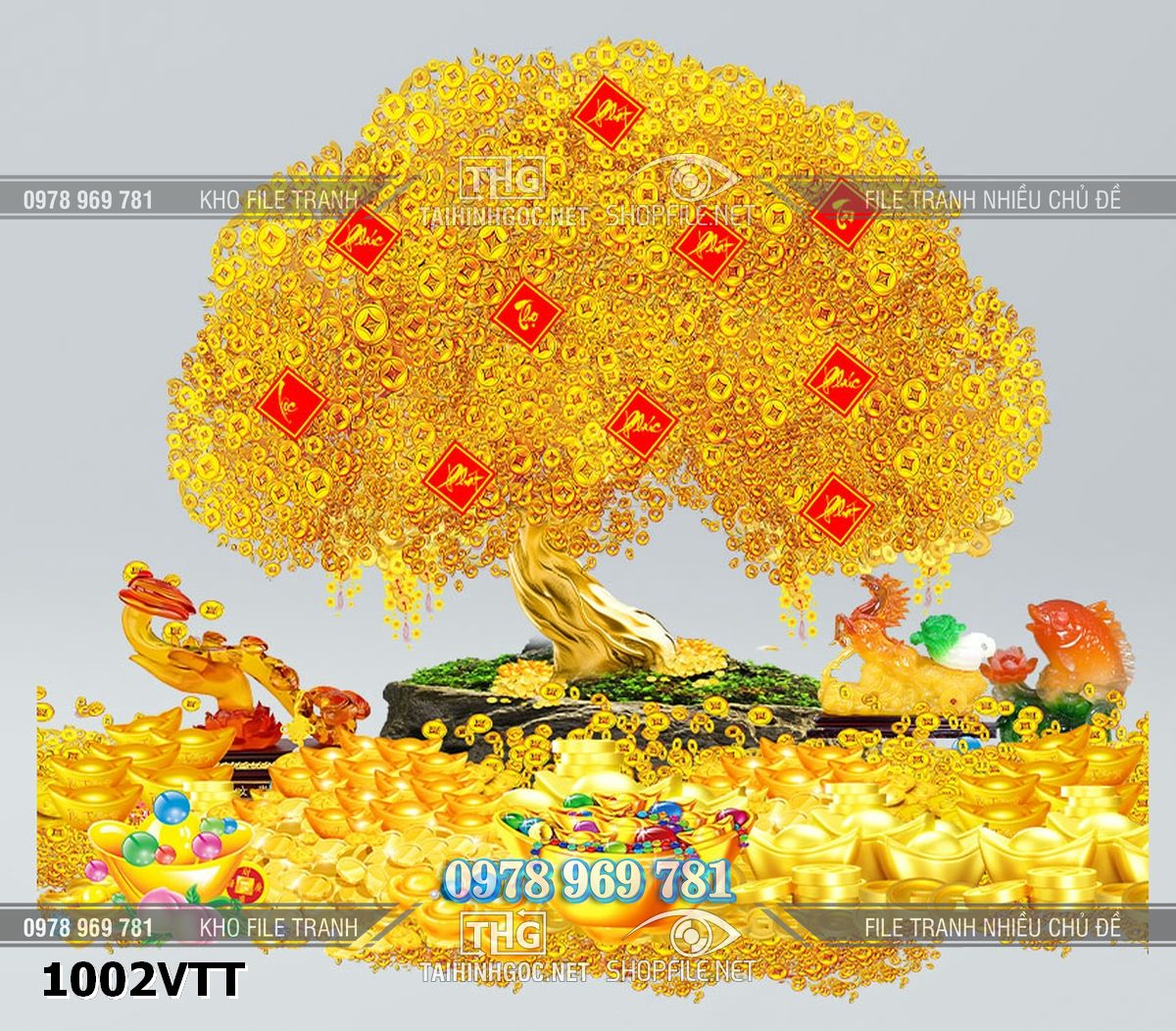 File tranh cây tiền vàng bạc đá quý tài lộc 1002VTT