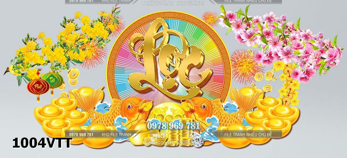 File tết psd chữ lộc thư pháp 3d mai đào tết bính ngọ 1004VTT