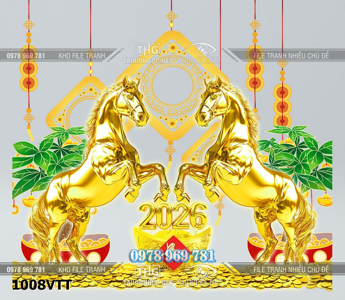 File psd layer ngựa vàng tài lộc đón xuân 1008VTT