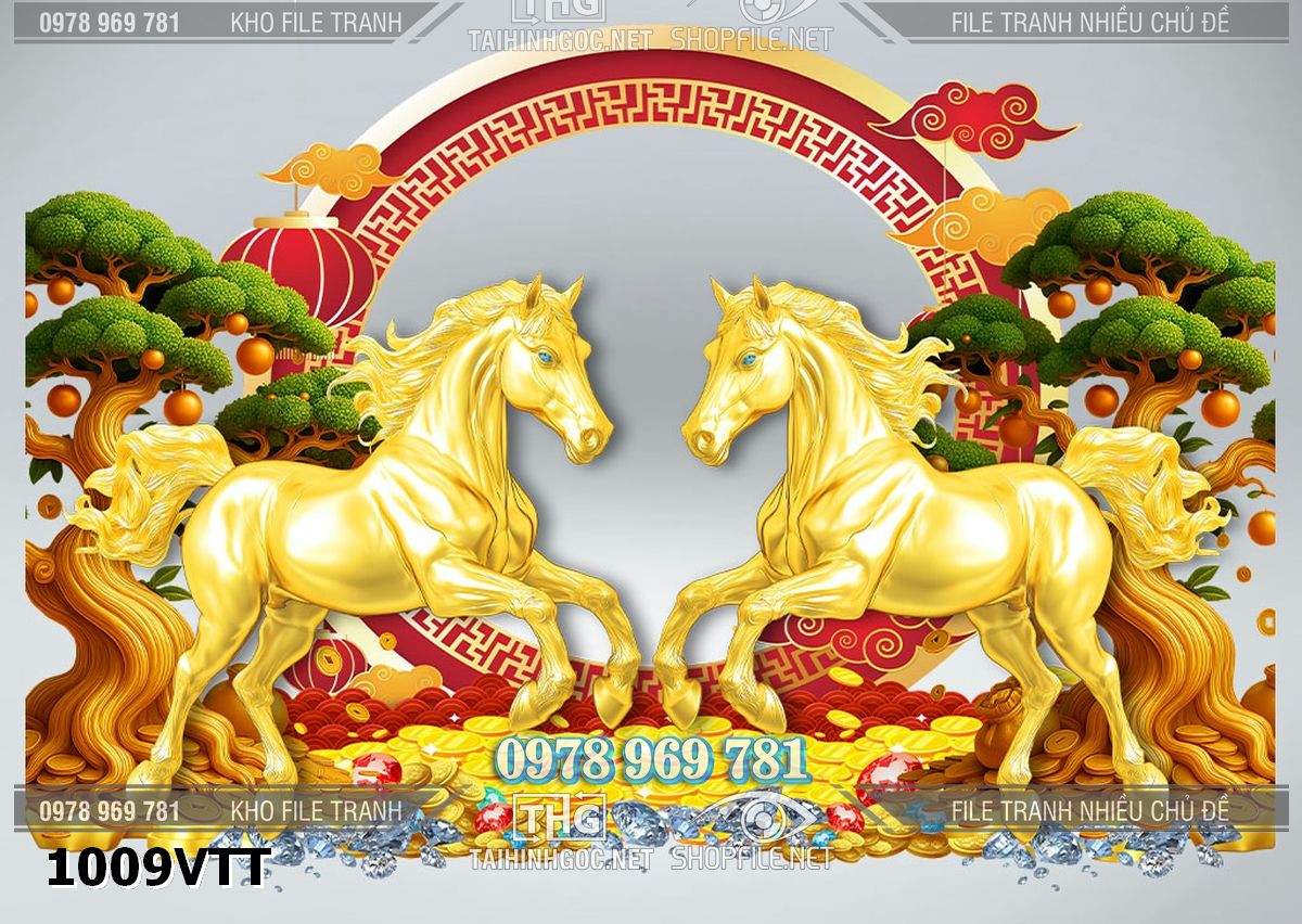 File tranh ngựa vàng bính ngọ tết nguyên đán 1009VTT