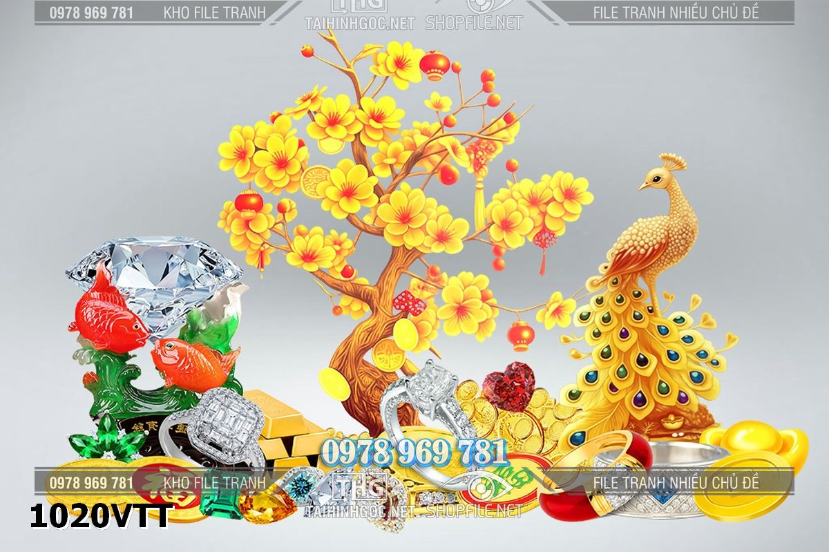 File tư liệu chim công kim cuong đá quý tài lộc tết 1020VTT