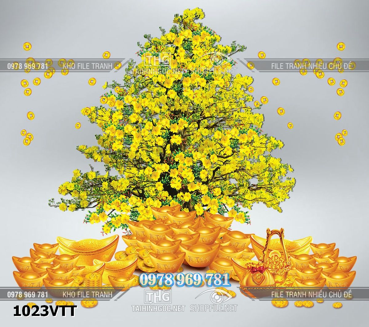 File psd chậu bonsai mai vàng trang trí tết năm mới 1023VTT