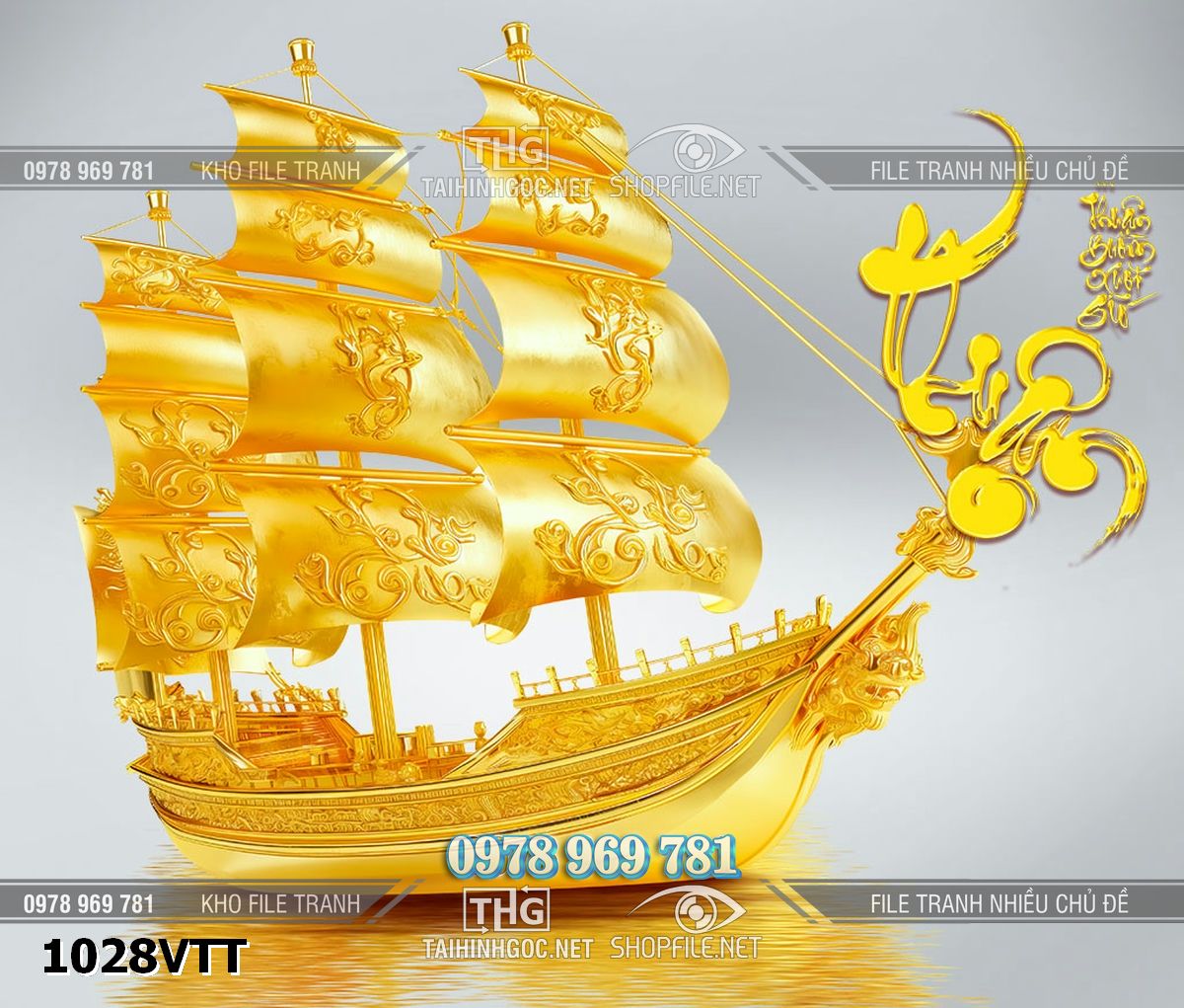 File thuyền vàng 3d thuận buồm xuôi gió tư liệu tết 1028VTT