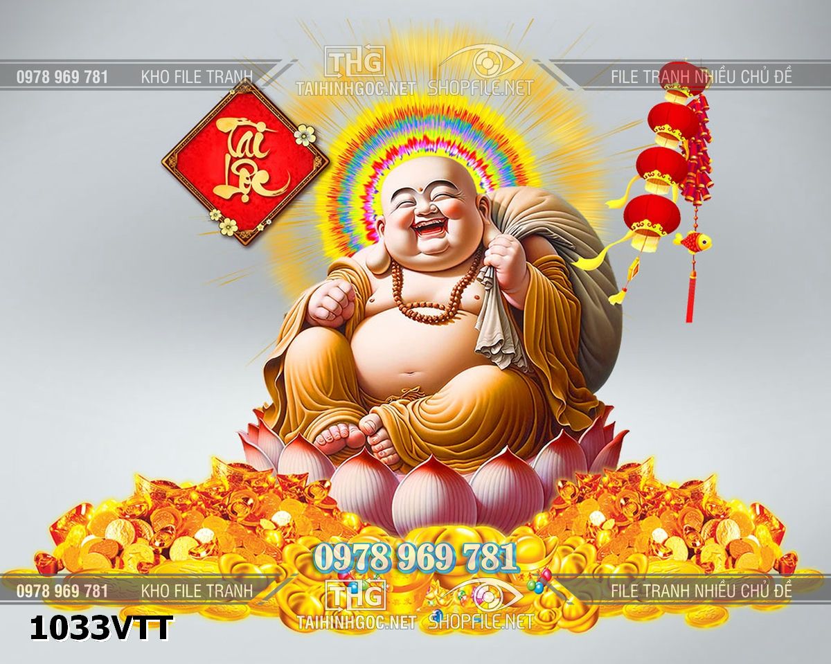 File psd ông di lặc đeo túi vàng tài lộc vàng bạc đá quý 1033VTT