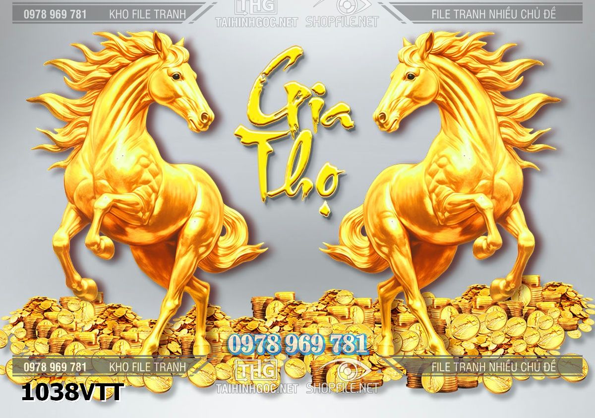 File con ngựa vàng gia thọ psd tách lớp tết 1038VTT