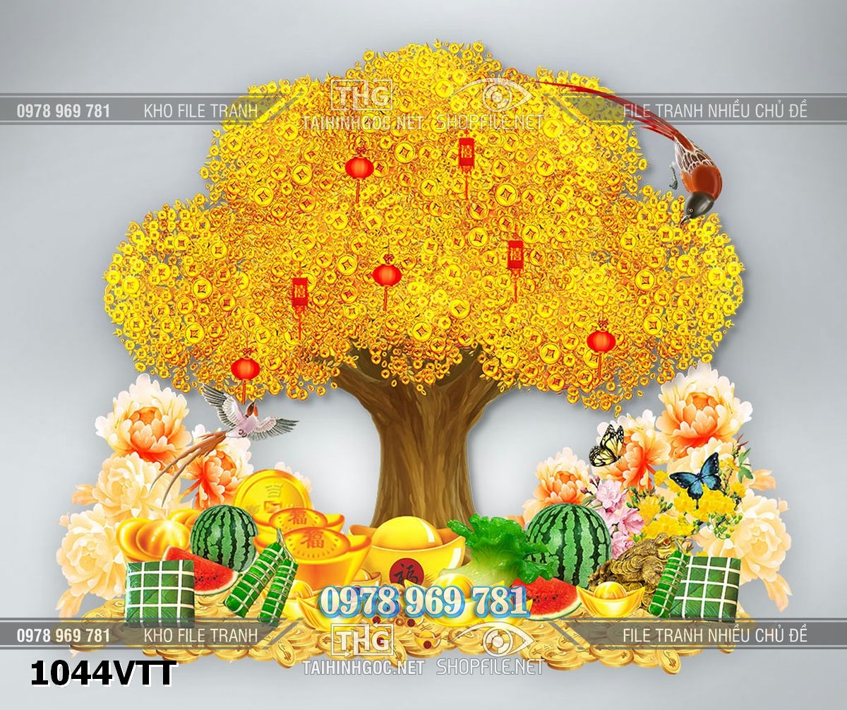 File cây tiền kim tiền dưa hấu vàng bạc đá quý tết năm mới 1044VTT