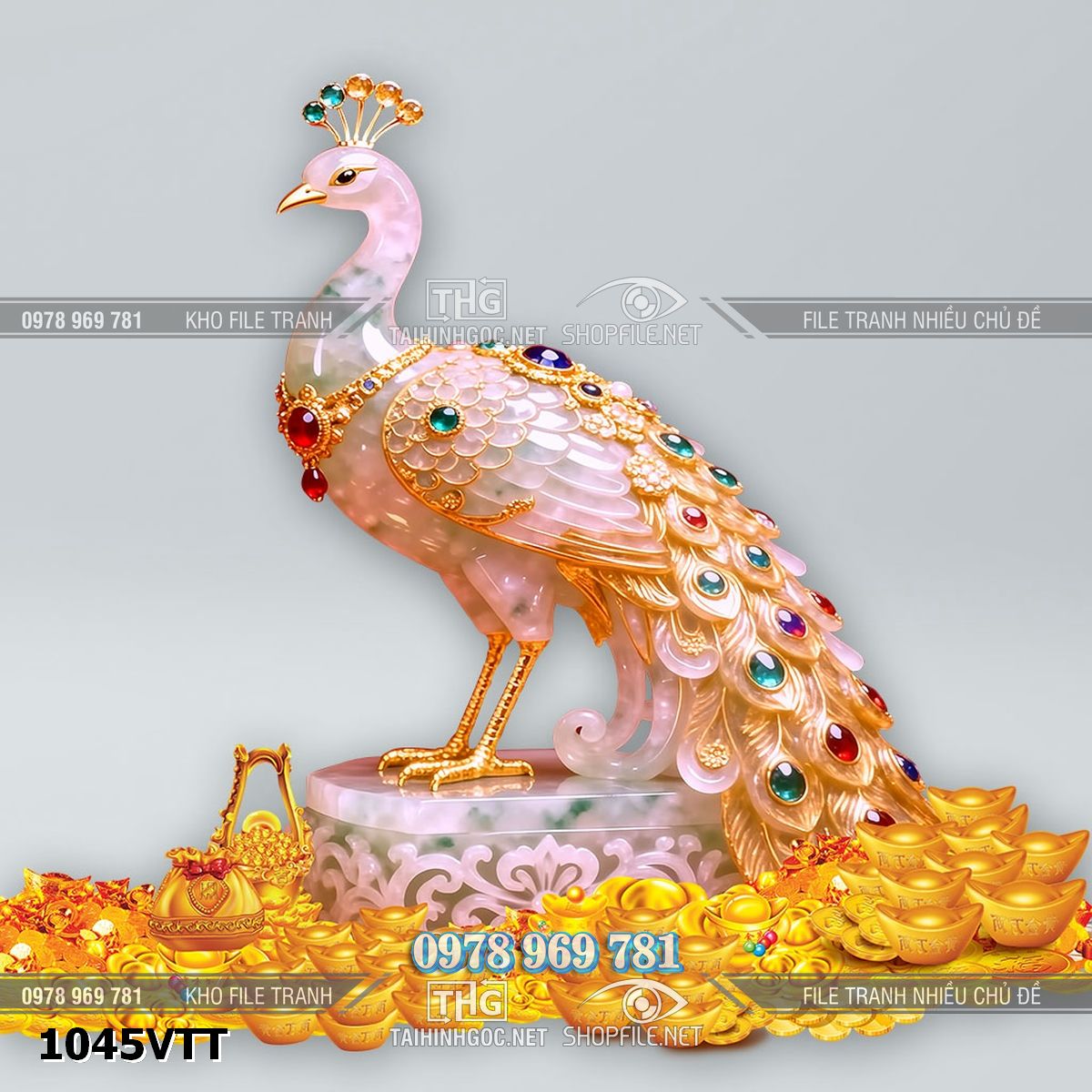 File chim công 3d kim cương đá quý psd vàng bạc đá quý 1045VTT