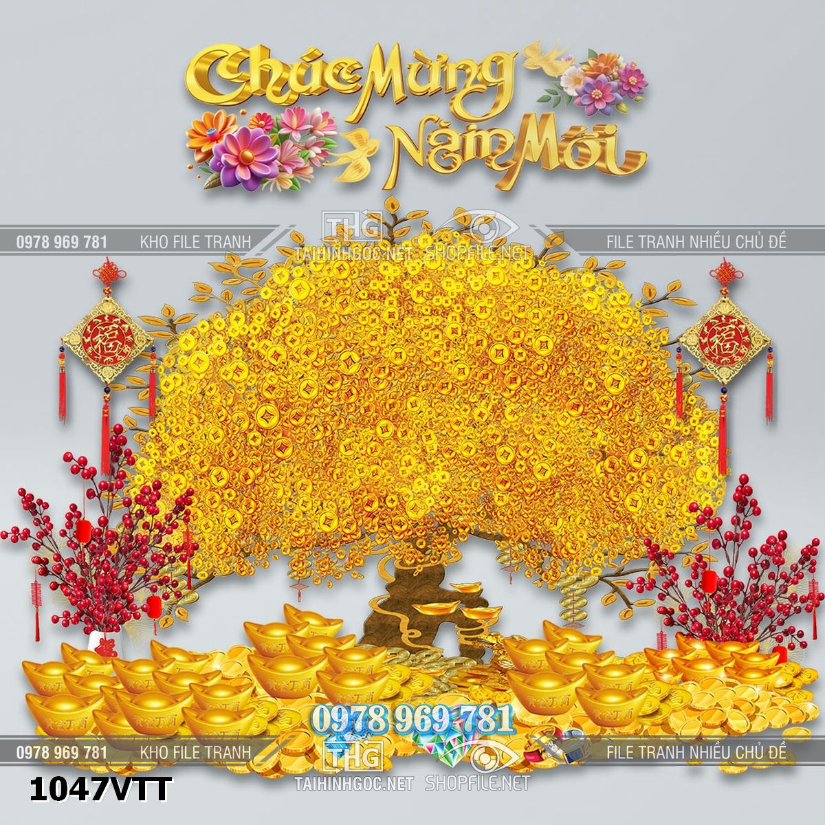 File tranh cây kim tiền chúc mừng năm mới psd 1047VTT