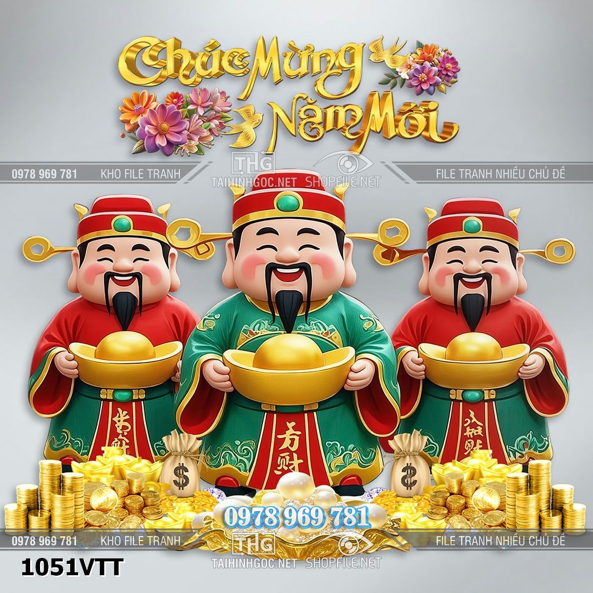 File tranh psd 3 ông thần tài hôm thỏi vàng chúc mừng năm mới 1051VTT