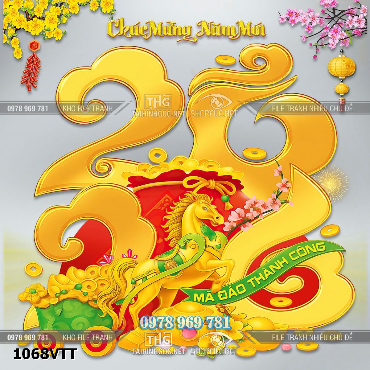 File tư liệu tết mới nhất file con ngựa vàng 3d vàng gold 1068VTT
