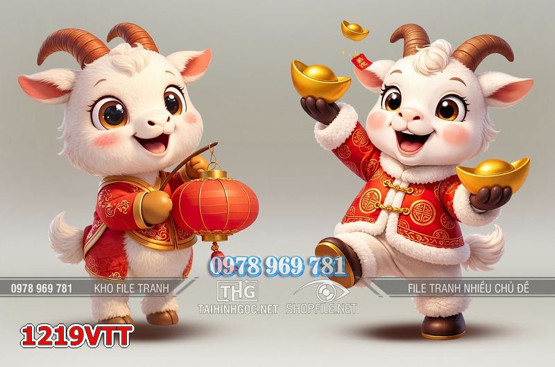 File tranh con dê cầm lồng đèn Tết Đinh Mùi 1219VTT