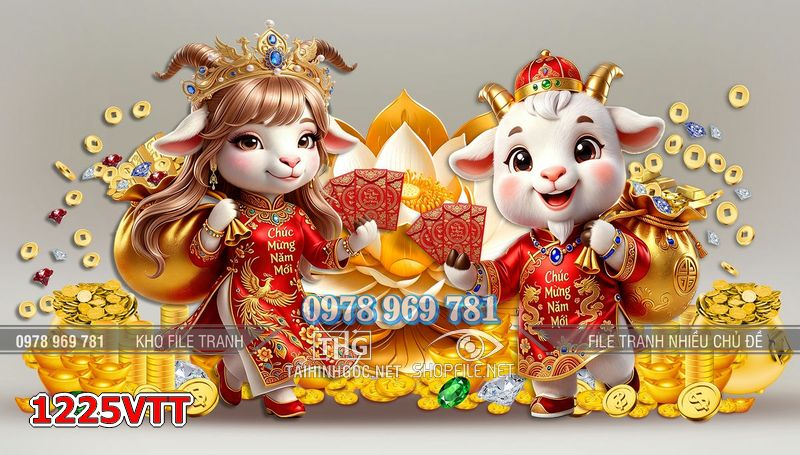 File tranh hai con dê năm mới Tết Đinh Mùi 1225VTT