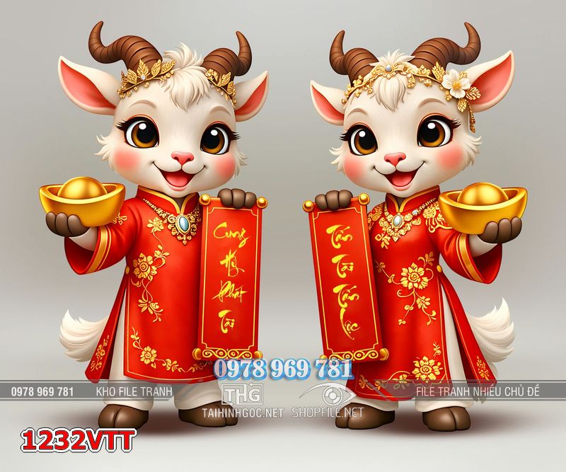 File tranh con dê Tết Đinh Mùi đón xuân 1232VTT