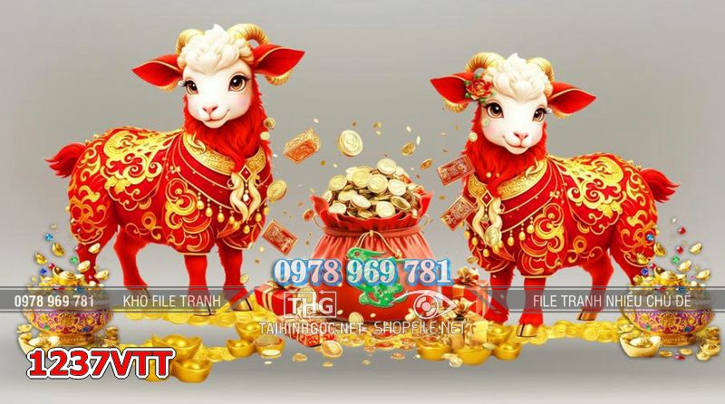 File tranh con dê Tết năm mới và túi tiền 1237VTT