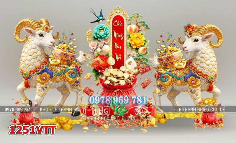 File tranh con dê Tết Đinh Mùi tài lộc 1251VTT