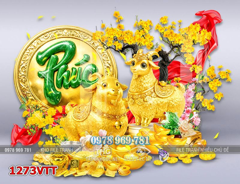 File tranh 2 con dê vàng  mai đào tết 1273VTT