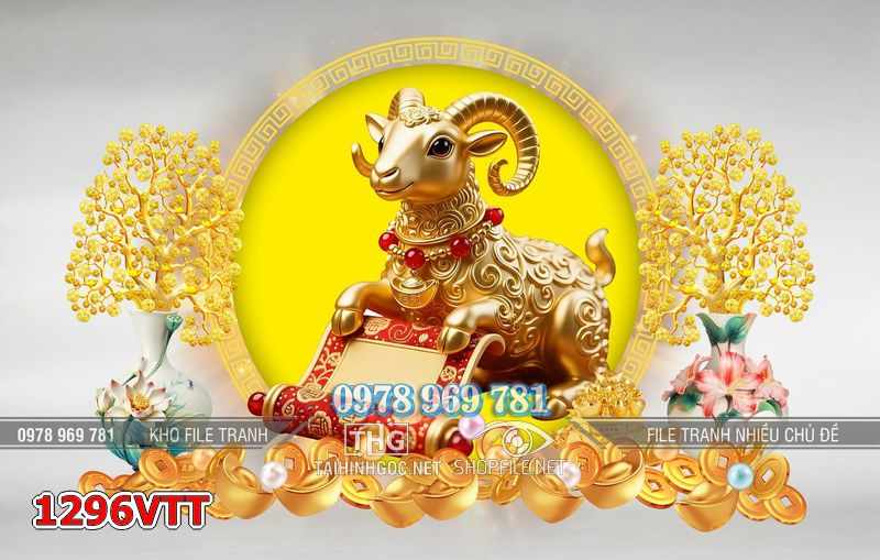 File tranh con dê vàng psd tài lộc cây tiền 1296VTT