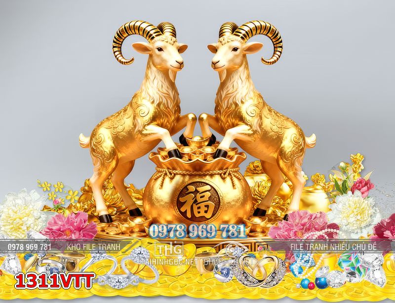 File tranh con dê vàng tết psd tách lớp 1311VTT