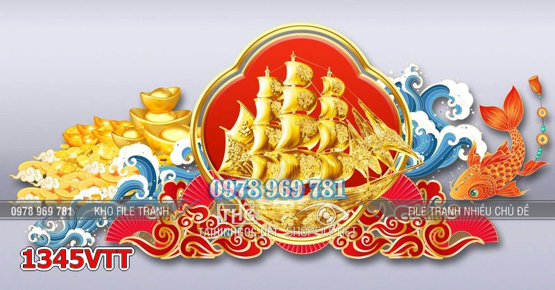 File tranh thuyền vàng tài lộc tết 1345VTT