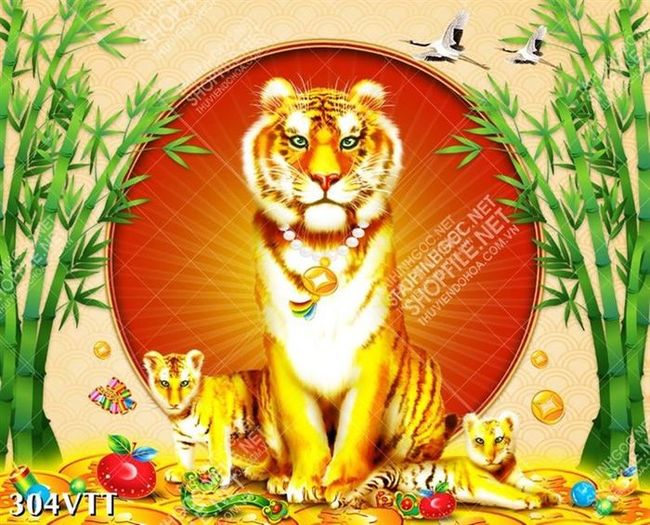 Tranh mẹ con hổ vàng thiết kế độc đáo chào năm mới