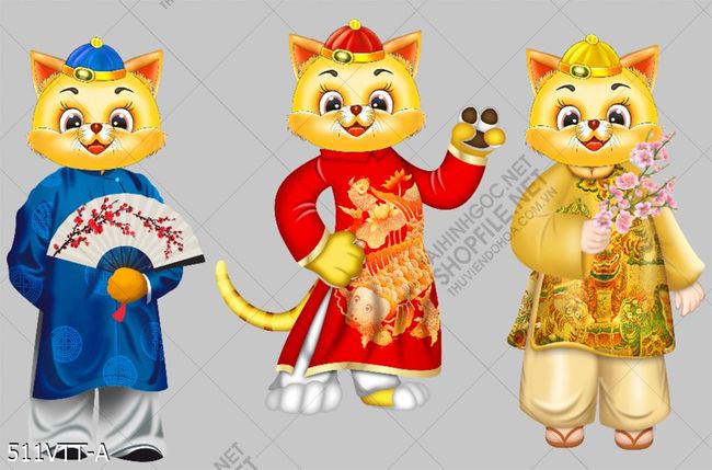 File tranh mèo vàng decor chào năm mới