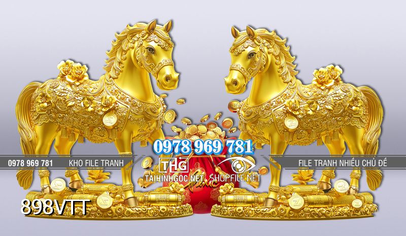 File tranh Psd Ngựa vàng tài lộc 898VTT