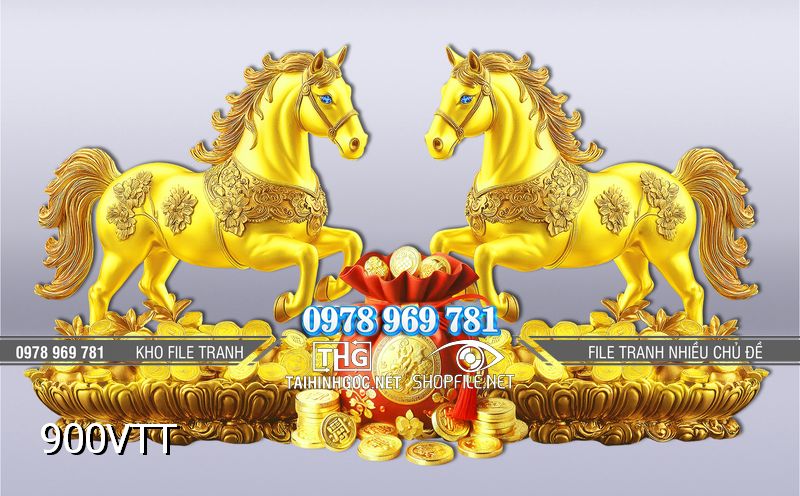 File tranh cặp Ngựa vàng tiền vàng may mắn 900VTT
