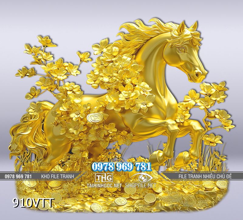 File tranh Ngựa vàng tài lộc 2026 910VTT