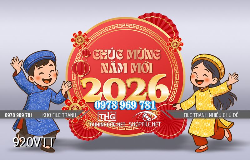 File tranh cặp em bé chúc mừng năm mới 2026 920VTT